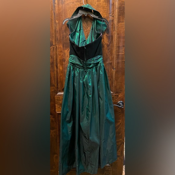 Vintage Alfred Angelo Tuxedo Style Halter Formal Green Velvet & Taffeta Long - Picture 7 of 11